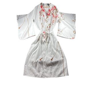 Japanese Vintage Kimono Robe Cherry Blossom Long Maxi Tie Belt Trad Wife H270